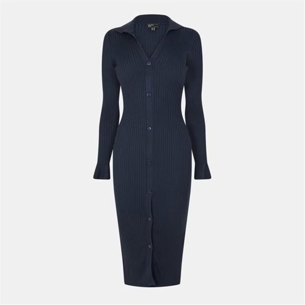 Elegant Navy Blue Ribbed Dress